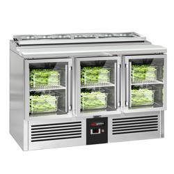 Saladette PREMIUM - 1365mm - 3 glazen deuren - met glazen afdekking voor 7x GN 1/3