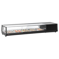 Gekoelde sushivitrine - met LED-verlichting - 1800x420mm - 5x GN 1/2 - met glasopbouw - Zwart