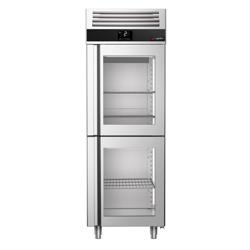 Armario frigorífico con puertas de cristal de acero inoxidable PREMIUM - GN 2/1 - 700L - con 2 puertas de cristal - ventilado; R290; desescarche automático; monobloque; AISI 304