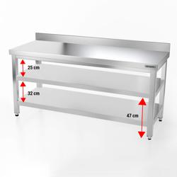 Edelstahl Arbeitstisch PREMIUM - 1800x800mm - mit Grundboden & Aufkantung