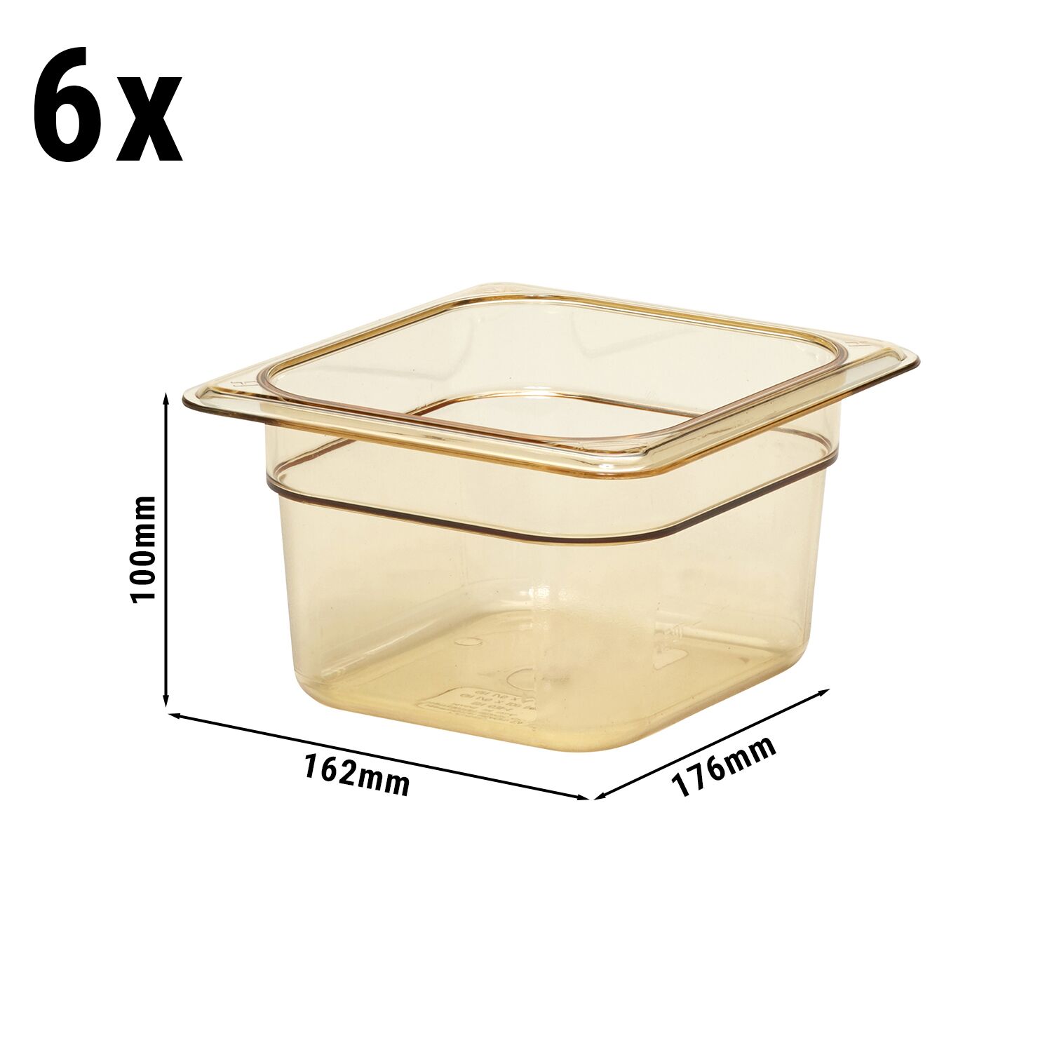 (6 pièces) CAMBRO | H-PAN™ - Conteneurs GN 1/6 résistants à la chaleur - Ambre - Hauteur : 100 mm