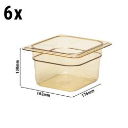 (6 stuks) CAMBRO | H-PAN™ - Hittebestendige GN bakken 1/6 - Amber - Hoogte: 100mm