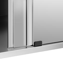 Szafka robocza ze stali nierdzewnej PREMIUM - 1400x700mm - z drzwiami suwanymi, 3 szuflady po lewej stronie, z rantem