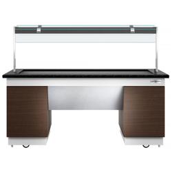 Heated Bain Marie Counter DUBLIN - 2000mm - with Bain Marie Well + Flat Glass Sneeze Guard - on Castors - for 5x GN 1/1