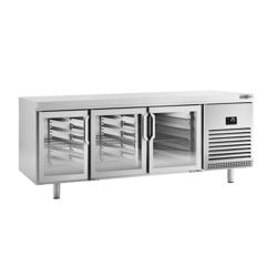 Bakkerskoelwerkbank PREMIUM PLUS - EN 600x400 - 610 liter - 6 glazen deuren, LED‑verlichting, digitale thermostaat & doorgeefmodel