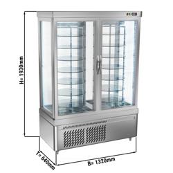 4-Sided Glass Display Fridge - 935L - 1320mm - with 14 rotating shelves - 2 doors - Silver