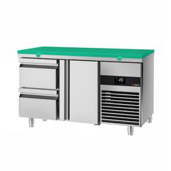 Koelwerkbank PREMIUM - 1400x700mm - kleur groen - met 1 deur - met 2 lades - met snijplank