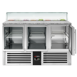 Saladette PREMIUM - 1368mm - 3 glazen deuren - met glazen opzetstuk voor 8x GN 1/6