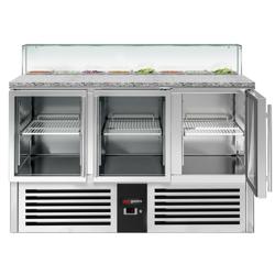 Saladette PREMIUM - 1368mm - 3 glazen deuren - met rechte glazen opzetvitrine voor 8x GN 1/6
