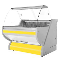 Koeltoonbank - 990x1150mm - 250 liter - kleur geel - gebogen ruit - granieten werkblad