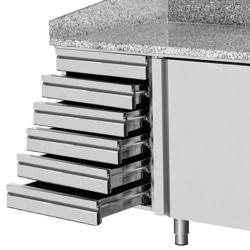 Commercial Refrigerated Pizza Prep Counter Premium PLUS - 2305x800 - 2 Doors - 6 Drawers - Top Display Rail - 10x GN 1/3