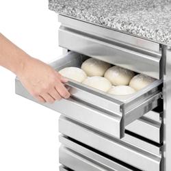 Commercial Refrigerated Pizza Prep Counter PREMIUM - 2000x800 - 2 Doors - 7 Drawers - Top Display Rail - 9x GN 1/3