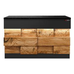 Ruostumattomasta teräksestä kassatiski TORONTO & 1 hyllytaso - 1500x880 mm - Puinen etupaneeli - musta graniittitaso