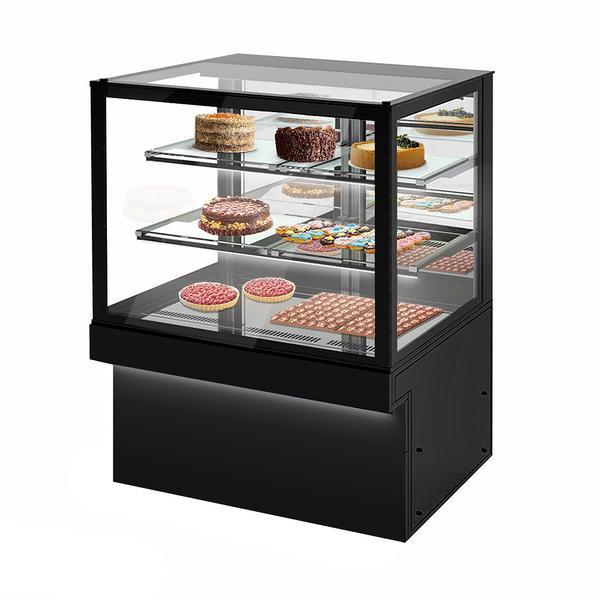 Vitrine de comptoir réfrigérée TORONTO - 1300mm - Double vitrage - avec 3 étagères - portes coulissantes vitrées arrière - Noir