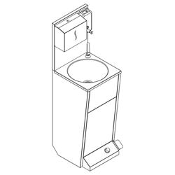 Handwasbak | Wasstation - Roestvrij staal - met voetbediening, papier- & zeepdispenser