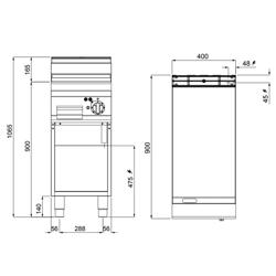 Elektrische bakplaat - hardverchroomde plaat - 5,7kW - Glad - Bakoppervlak: 396x667mm - met open onderbouw