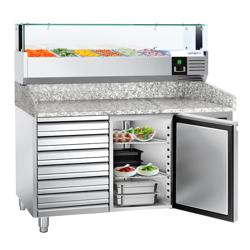 Commercial Refrigerated Pizza Prep Counter PREMIUM - 1500x800 - 1 Door - 7 Drawers - Top Display Rail LED - 5x GN 1/3 + 1x GN 1/2