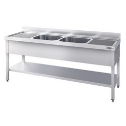 Mesa com pia de lavagem com base 2,0 m - 2 Pias ao centro C 40 x L 40 x P 25 cm