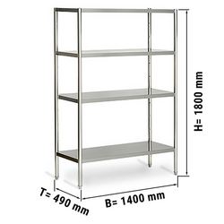 Stalak od nehrđajućeg čelika ECO - 1400x490 mm - Sa 4 police (PODESIVE)