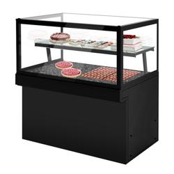 Comptoir à pâtisseries TORONTO - 1500x800mm - Façade noire - 2 étagères - 1 étagère en verre - double vitrage