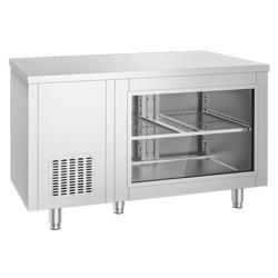 Koelwerkbank - 1400x700mm - 2 deuren - glazen front - motor rechts - GN 1/1