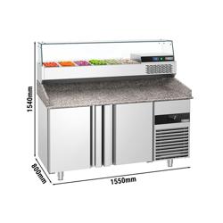 Pizzawerkbank PREMIUM - 1550x800mm - met granieten werkblad - met 2 deuren - incl. opzetkoelvitrine - 6x GN 1/3
