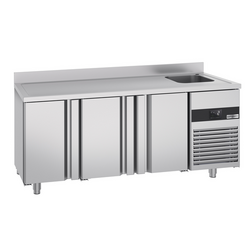 Koelwerkbank PREMIUM - 1900x700mm - met 3 deuren, 1 spoelbakk rechts & achterwand