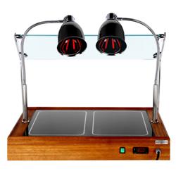 Warmhalteplatte Holzoptik mit Glas-Keramikfeld - 1,3 kW - mit 2 Infrarot-Wärmelampen