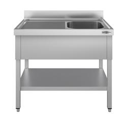 Fregadero de acero Inox. con estante inferior ECO - 1,4 m - 1 fregadero a la derecha - L 50 x W 40 x D 25 cm