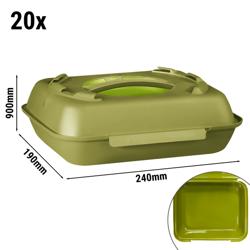 (20 kom) Menubox (višekratni) - 600 ml - bez pregrade - 240x190x90 mm - sa šarkama - sa ručkom - stapeljiv - olivnozelena/svijetlozelena