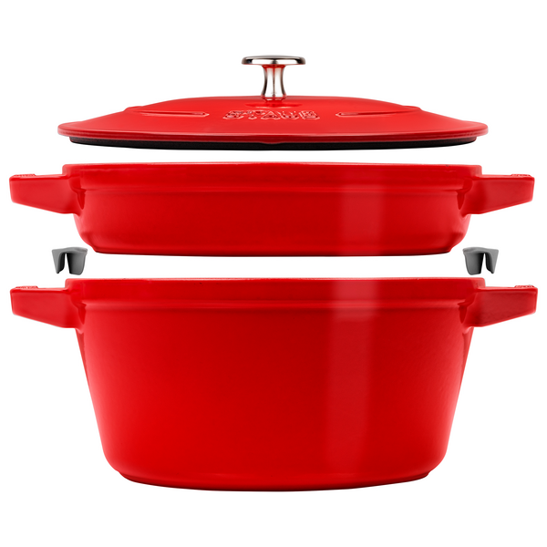 STAUB | STACKABLE SET - طقم طناجر طبخ - قطعتين - قطر 240 مم - حديد زهر - أحمر كرزي
