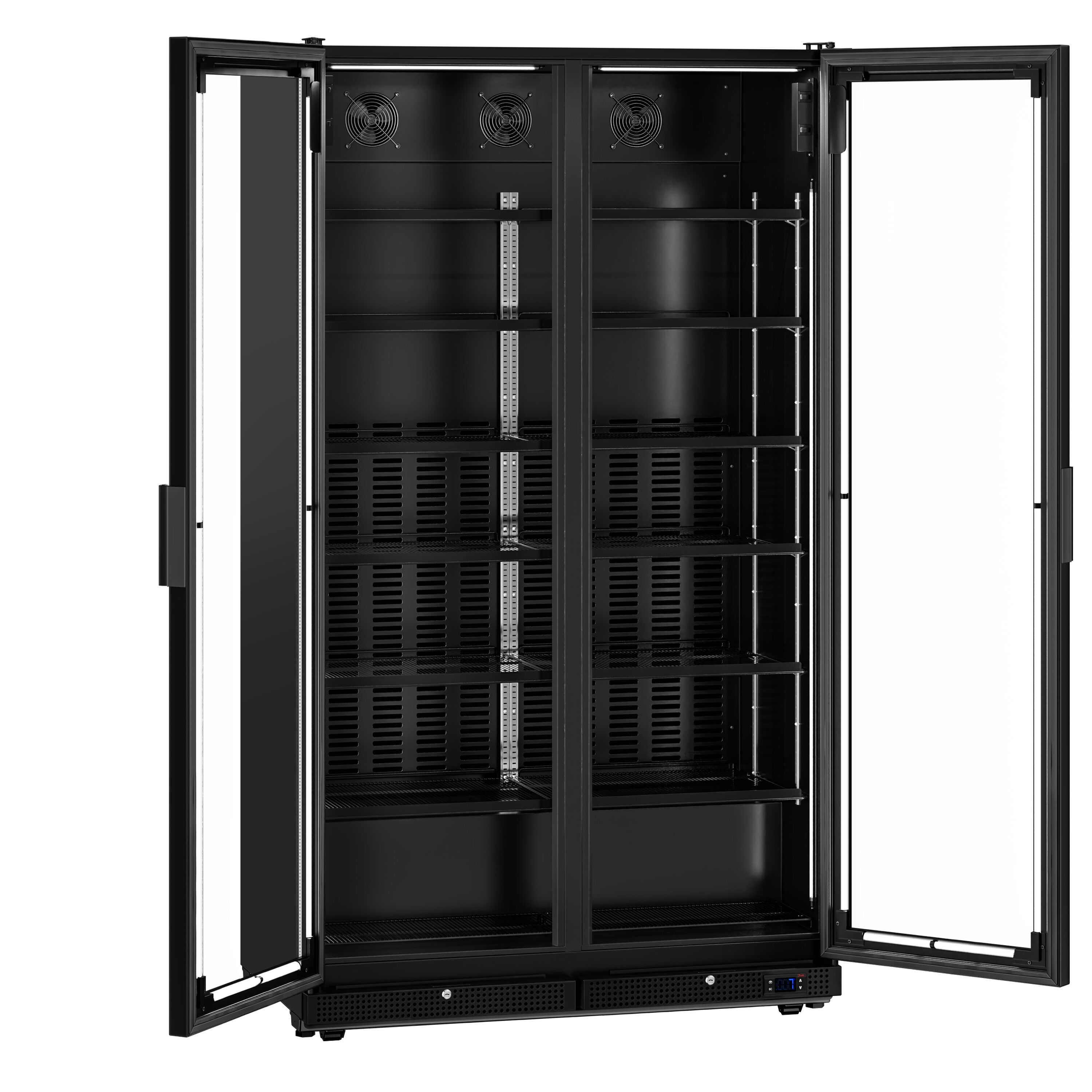 Vitrine réfrigérée à boissons - 1200mm - 1230 L - porte vitrée sans cadre - 2 portes vitrées - éclairage LED - affichage digital de la température - Noir - 0 à +7 °C