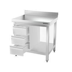 Table de travail en inox PREMIUM - 700x700mm - avec fond de base, rebord & contreventement	