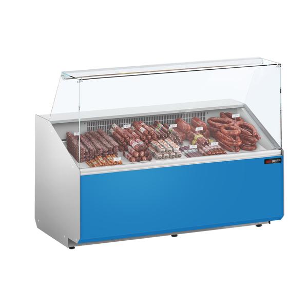 Banco gastronomia professionale - 1568x979mm - 324 L - Vetro dritto - Colore Dunkelgrau - Pannello frontale Hellblau RAL 5015
