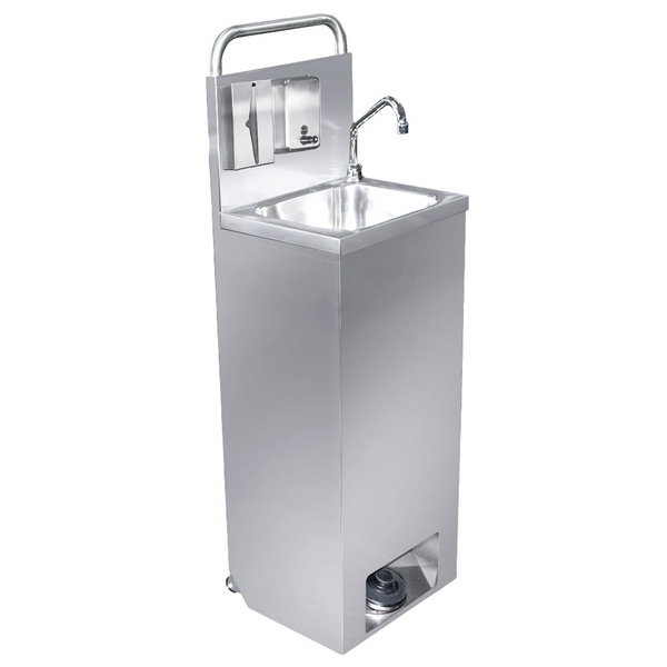 Évier mobile - Acier inoxydable - avec distributeur de savon et distributeur d'essuie-mains en papier       