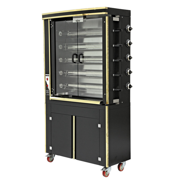 Gas Hähnchengrill - 30kW - mit 5 Spießen für bis zu 30 Hähnchen - Schwarz