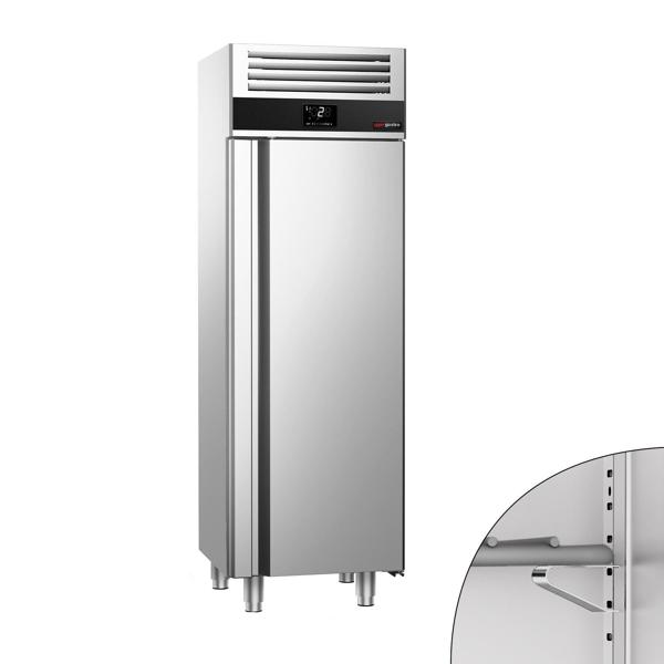 Koelkast RVS PREMIUM - 600mm - 250liter - tot -2°C tot +8°C - met 1 deur - geforceerde koeling, automatische ontdooiing & legroosters