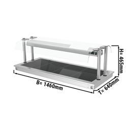Piano caldo da incasso in acciaio inox con piano in vetro temperato - 1460mm - 4x GN 1/1 - 1,8kW - con copertura parafiato in vetro