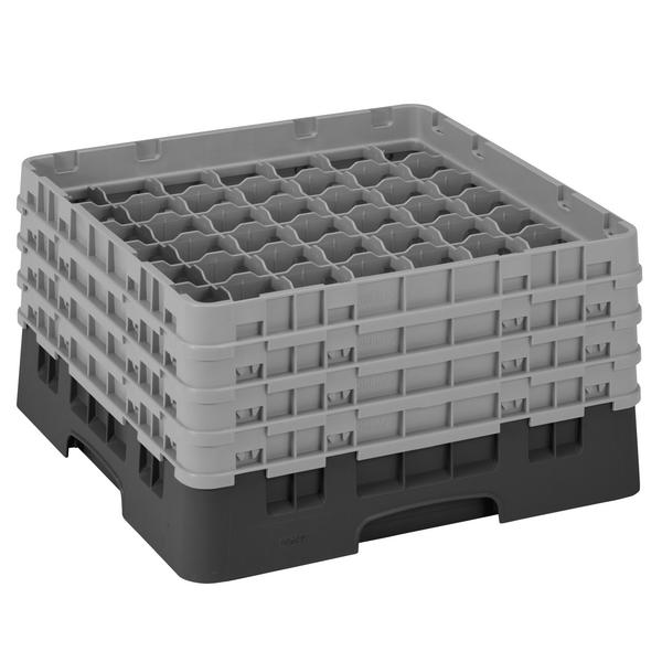 CAMBRO | CAMRACK® - Koš na sklo 1/1 se 4 nástavci - 500x500mm - 49 přihrádek - černý