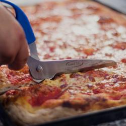 Tesoura para pizza - 120mm - serrilhado - aço inoxidável + pegas em plástico - Azul