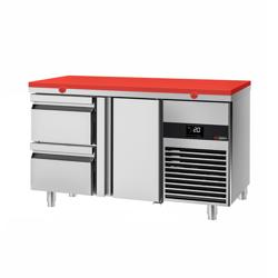 Koelwerkbank PREMIUM - 1400x700mm - kleur rood - met 1 deur - met 2 lades - incl. snijplank rood