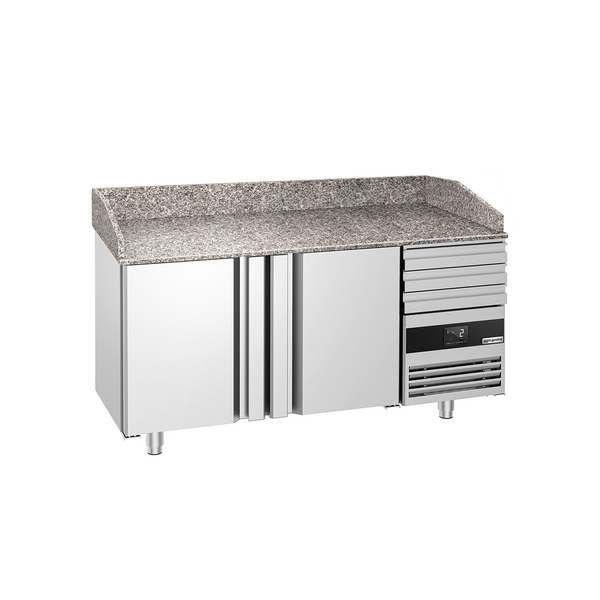 Pizza hazırlık tezgahı PREMIUM - 1600x800mm- 2 kapılı & 3 çekmeceli