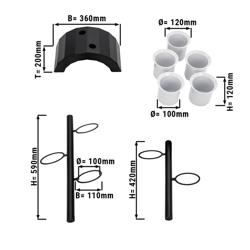 Présentoir de bar - porte-bouteilles et porte-couverts - acier inoxydable - 360x200mm - Hauteur: 590mm - avec 5 bols - bac amovible - Noir
