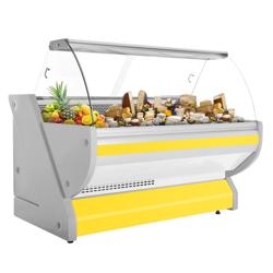 Soğuk Teşhir Dolabı - 2025x1150mm - bombe camlı - LED aydınlatma; statik soğutma; dijital termostat - ön panel sarı; granit tezgah