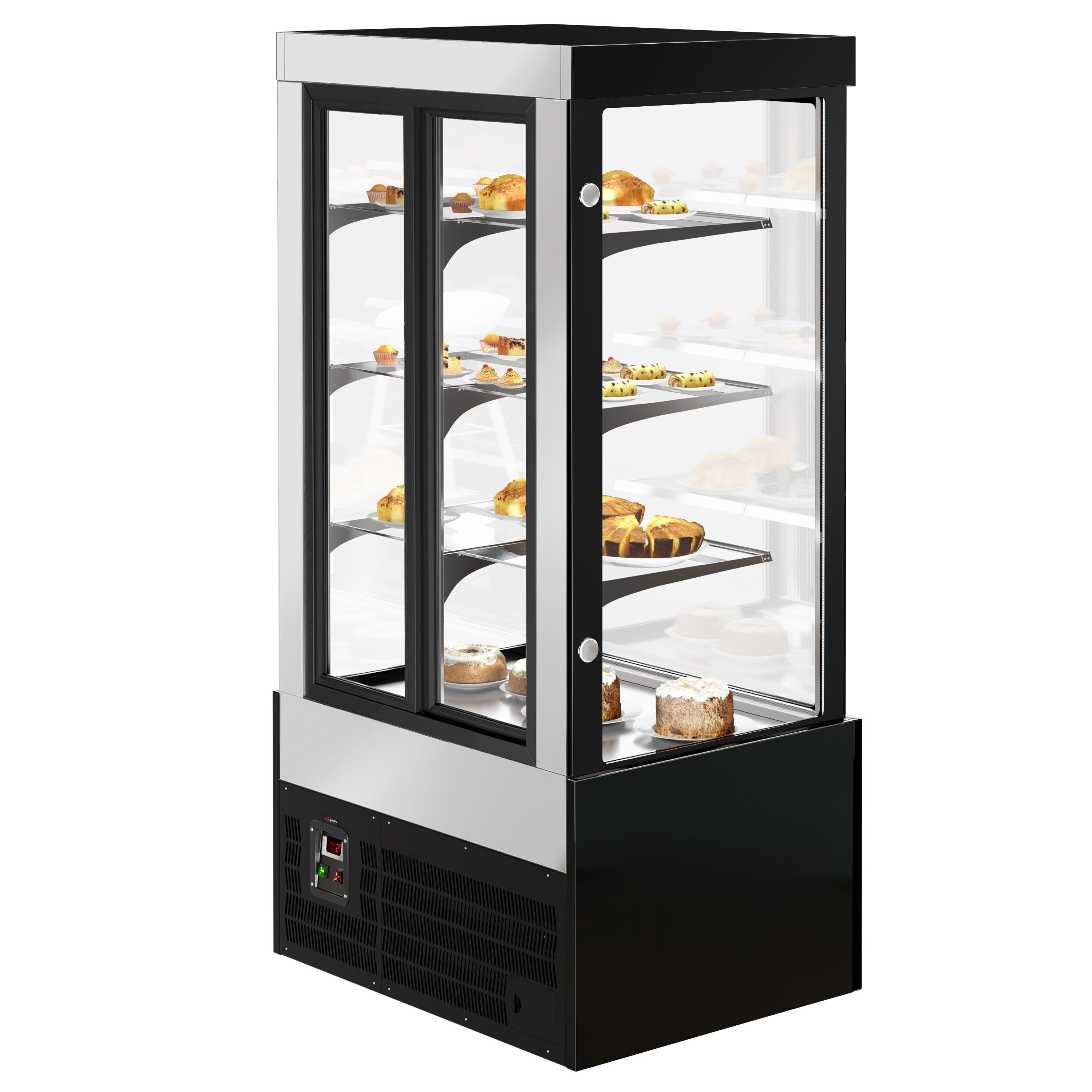 Vitrine de comptoir réfrigérée - 850L - 1000mm - Double vitrage - avec 3 étagères - portes coulissantes vitrées arrière - Noir