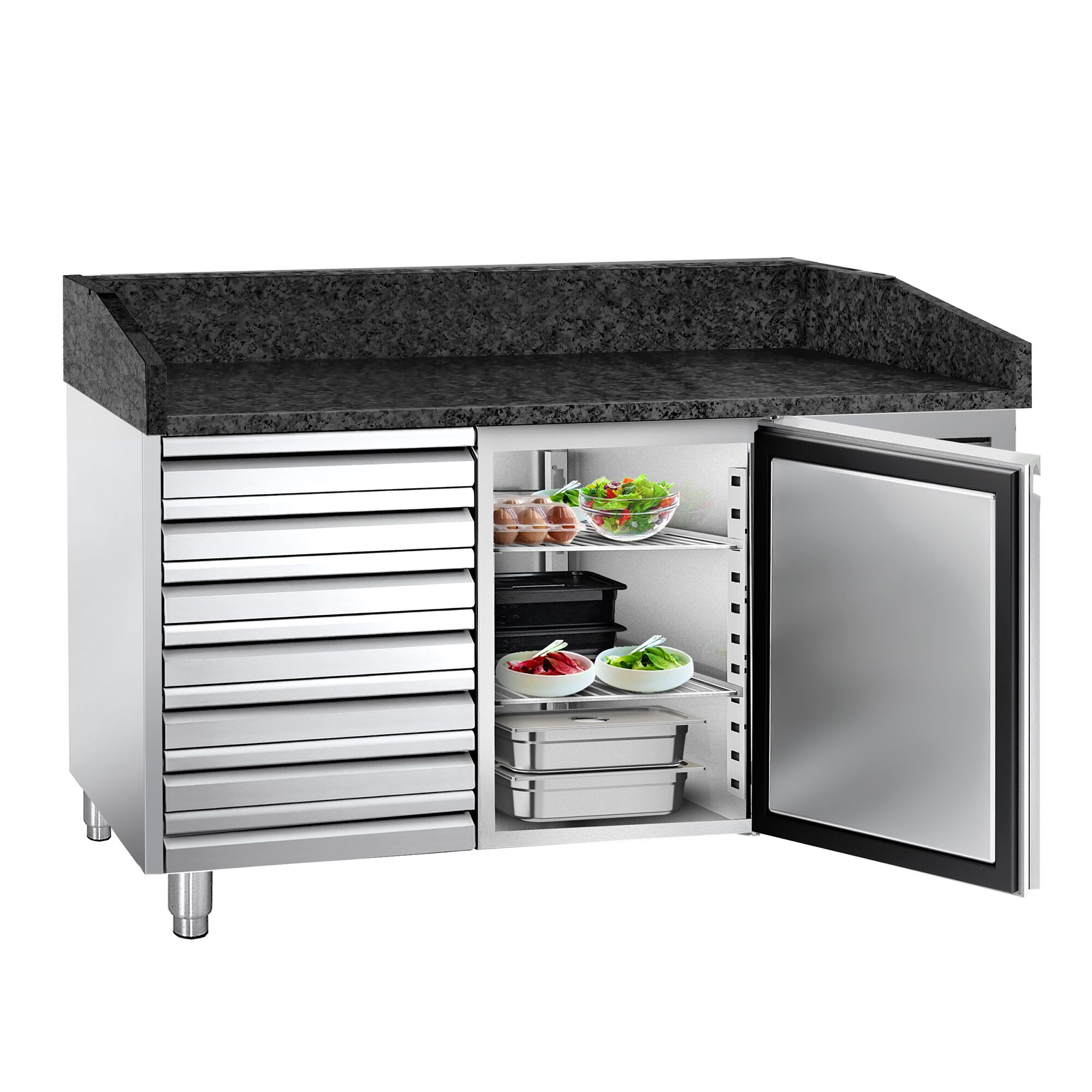 Pizzapult PREMIUM - 1500x800 mm - 1 ajtó + 7 fiók - gránit munkalappal