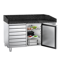 Rashladni pult za pripremu pizze PREMIUM - 1500x800 mm - sa 1 vratima & 7 ladica 