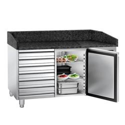 Pizzawerkbank PREMIUM - 1500x800mm - met granieten werkblad - met 1 deur & 7 laden