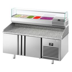 Pizzawerkbank PREMIUM PLUS - 1738x800mm - met granieten werkblad - met 2 deuren - incl. glasvitrine - 6x GN 1/3