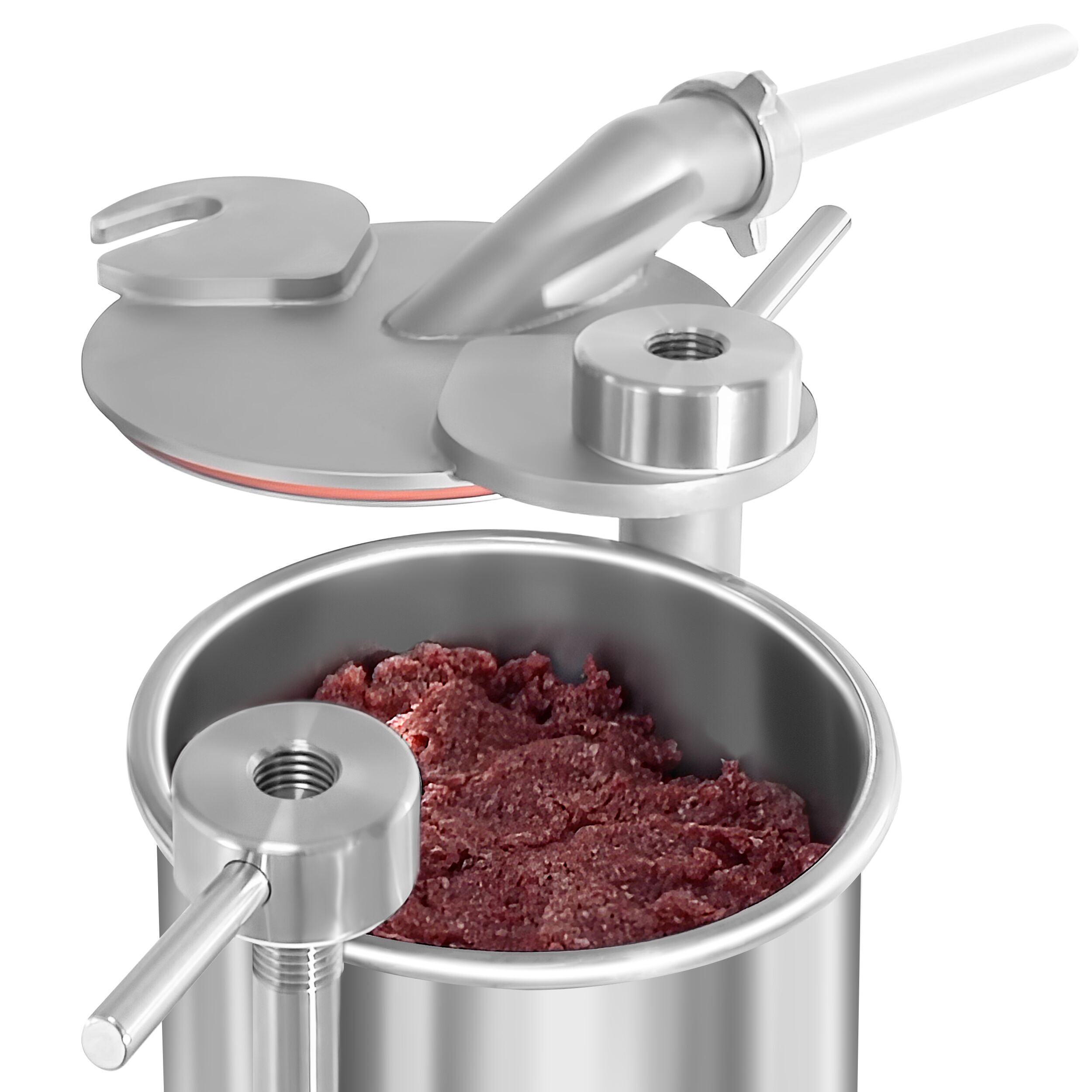 Insaccatrice per salumi idraulica verticale - 50L - 560W - acciaio inox - con 4 imbuti insaccatori